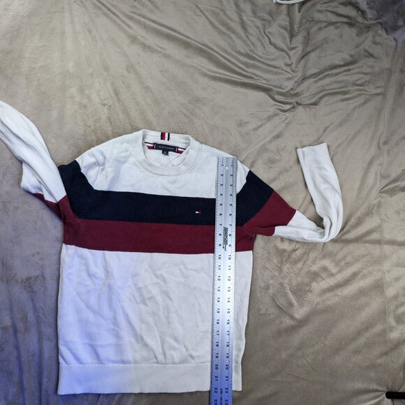 Tommy Hilfiger Sweater Women SZ S White Red Blue Striped Pullover Logo Crew Neck - Picture 10 of 10